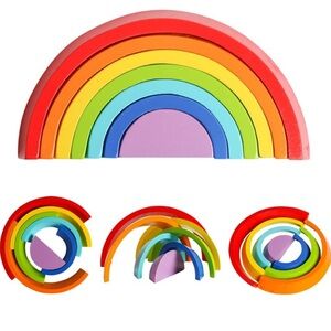 Wooden Rainbow Stacker Nesting Puzzle Blocks